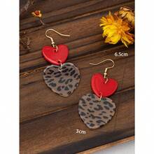 1 Pair Women's Leopard Print & Red Acrylic Heart Shaped Dangle Earrings, Exaggerated Nightclub Party Style Earrings Suitable For Daily Wear - Nhiều màu - Xem 4
