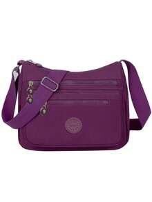 多层休闲帆布大容量斜挎包，轻便布包，背包，牛津布女包，妈妈包 - 紫色 - 查看 3