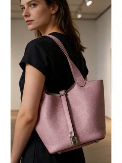 Artisanal Excellence: Full-Grain Leather Hand-Stitched Waxed Thread Basket Bag With Full Stainless Steel Hardware