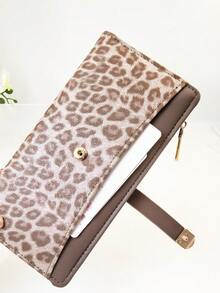Classic Fashion Leopard Print Patchwork Long Wallet, 1pc Compact PU Brown Elegant Snap Card Holder Wallet - Chocolate Brown - View 5