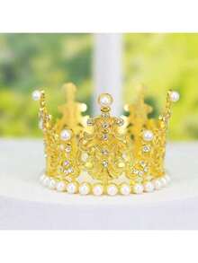 Vương miện đính ngọc trai pha lê vàng/bạc dùng trang trí bánh kem, thích hợp cho đám cưới, sinh nhật, trang trí hoa, quà tặng Ngày của Mẹ. - Vàng - Xem 5