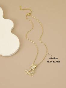 1pc Fashionable Full Rhinestone Dragonfly Stainless Steel Necklace For Women, Cute Insect, Golden Figurine, Gold Necklace, Gold Jewelry, Women's Jewelry, Summer, Beach, Valentine's Day, Carnival, Birthday Gift, Gift For Lover - Insect Man - View 3