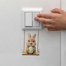 BRUP 1pc Spring Easter Themed Toilet Sticker, Cartoon Rabbit With Colorful Egg & Flowers 2D Hole Design, Bathroom Decor For Shower, Sink, Toilet Bowl - Multicolor - View 7