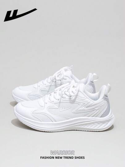  1 Pair WARRIOR Women's Thick Sole Lace-Up Soft Bottom Casual Shoes, Low-Top Outdoor Flat Shoes, Round Toe Low Heel Non-Slip Solid Color Elegant Soft Bottom Hiking Shoes, Suitable For Students, Graduation Photos, Flat Shoes, Low-Top Leather Sports Skateboard Shoes