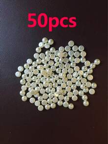 50 piezas de cuentas de perlas ABS falsas, adecuadas para ropa, sombreros, manualidades, accesorios decorativos, partes de cajas de cosméticos, decoraciones de regalos, rellenos de cajas de regalos, etc. - Blanco - Ver 10