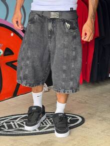 Bermuda Trip Side Baggy Recorte Estonada Bordado Jorts Skate street novidade lançamento promoção - Lavagem escura - Visão 2