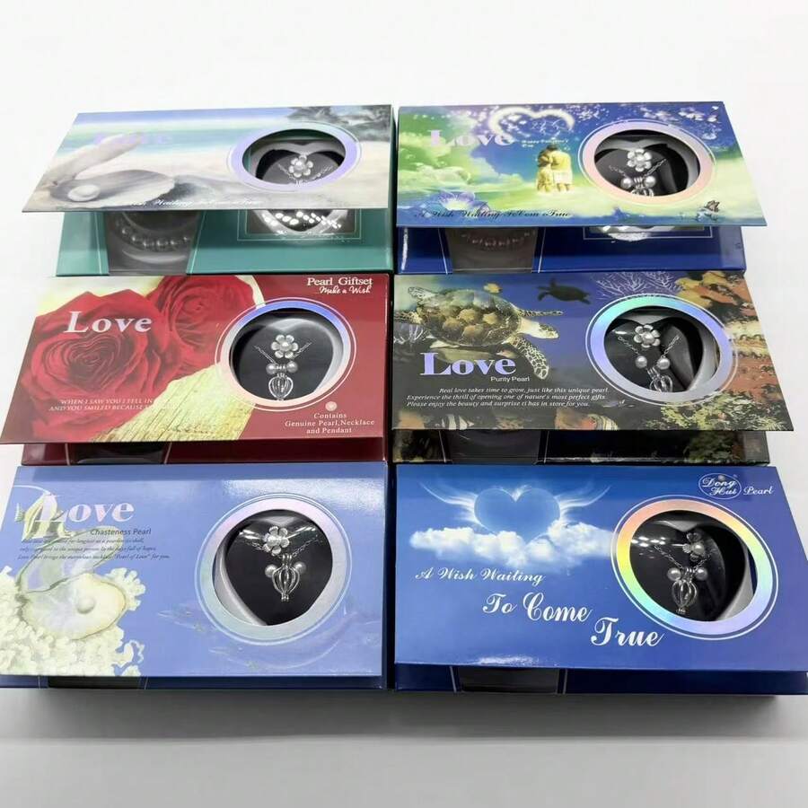 1盒DIY珍珠项链、耳环、戒指、手链4件套礼盒，LovePearl祝福礼物，节日礼物 - 彩色 - 查看 1