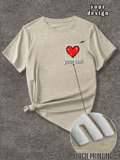 Customized Women's T-Shirt, Women's Short Sleeve, Women's T-Shirt, Valentine's Day, Input Your Text, Slogan, Blessing, Funny, Surprise Gift, Casual Women's Outerwear, Sports & Outdoor, Women's Sportswear, Flocked Printing, Suitable For Outing/Shopping/Festival/Party/Gathering/Travel. Design Your Personalized Printed T-Shirt, Company Team Building Uniforms, Work Clothes, Christmas Party Custom Clothing, Suitable For Pranks, Surprise Gifts, Family, Friends Birthday, Holiday Gifts, Christmas, Anniversary, Custom Gifts Summer