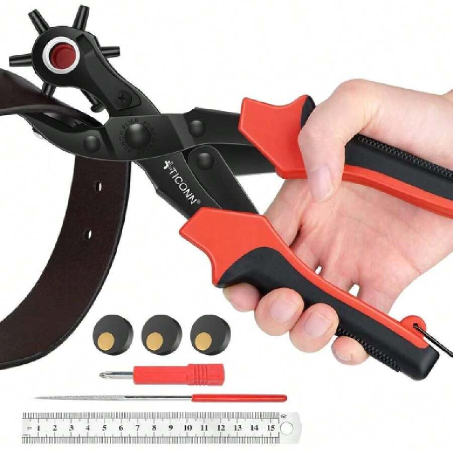 Leather Hole Punch Tool Set, Heavy Duty Multi-Size Hole Puncher Tool For Belts, Watch Bands, Plastic, Fabric,40897404 - Multicolor - View 1