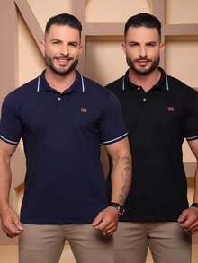 Kit Of 2 High Quality Polo Shirts 100% Cotton Men's Basic T-Shirt Autumn Spring Spring/Autumn Summer Winter All Spring/Summer Autumn/Winter Spring/Summer/Autumn Regular Fit Christmas Thanksgiving Valentine's Day Pride Month Teacher's Day Father's Day Polo Shirt - Hải quân và Đen - Xem 9