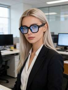 Um Par de Óculos Pretos Retrô de Bolinhas Transparentes, Óculos de Moda Casual Femininos, Adequados para Uso Diário no Escritório, Navegar na Internet e Jogar com Celulares. Óculos Leves de Tamanho Grande, Óculos de Moda com Armação Quadrada, com Cores Tartaruga, Transparente e Preto, Óculos da Moda. - Preto - Visão 3