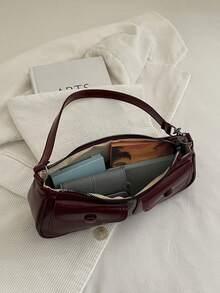 女士单肩包，时尚双口袋法棍包，百搭腋下包，适合街头穿搭 - 紅色 - 查看 6