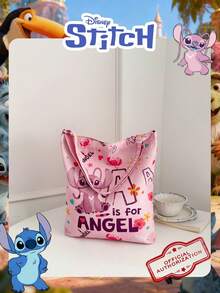 Disney 1 Pc Officially Licensed Lilo & Stitch Angel Printed Pink Storage Bag Lightweight Tote Bag, Cute Cartoon Shoulder Bag For Daily Use,For Women/Girls/Students, For Daily/Outing/Shopping/Valentine's Day Laundry Bag Laundry Storage Garment Bag Waterproof Bag Storage Bags Clothes Organizer Clothes Storage Clothes Bag Storage For Clothes Travel Essentials Travel Organizer - Pink - View 8