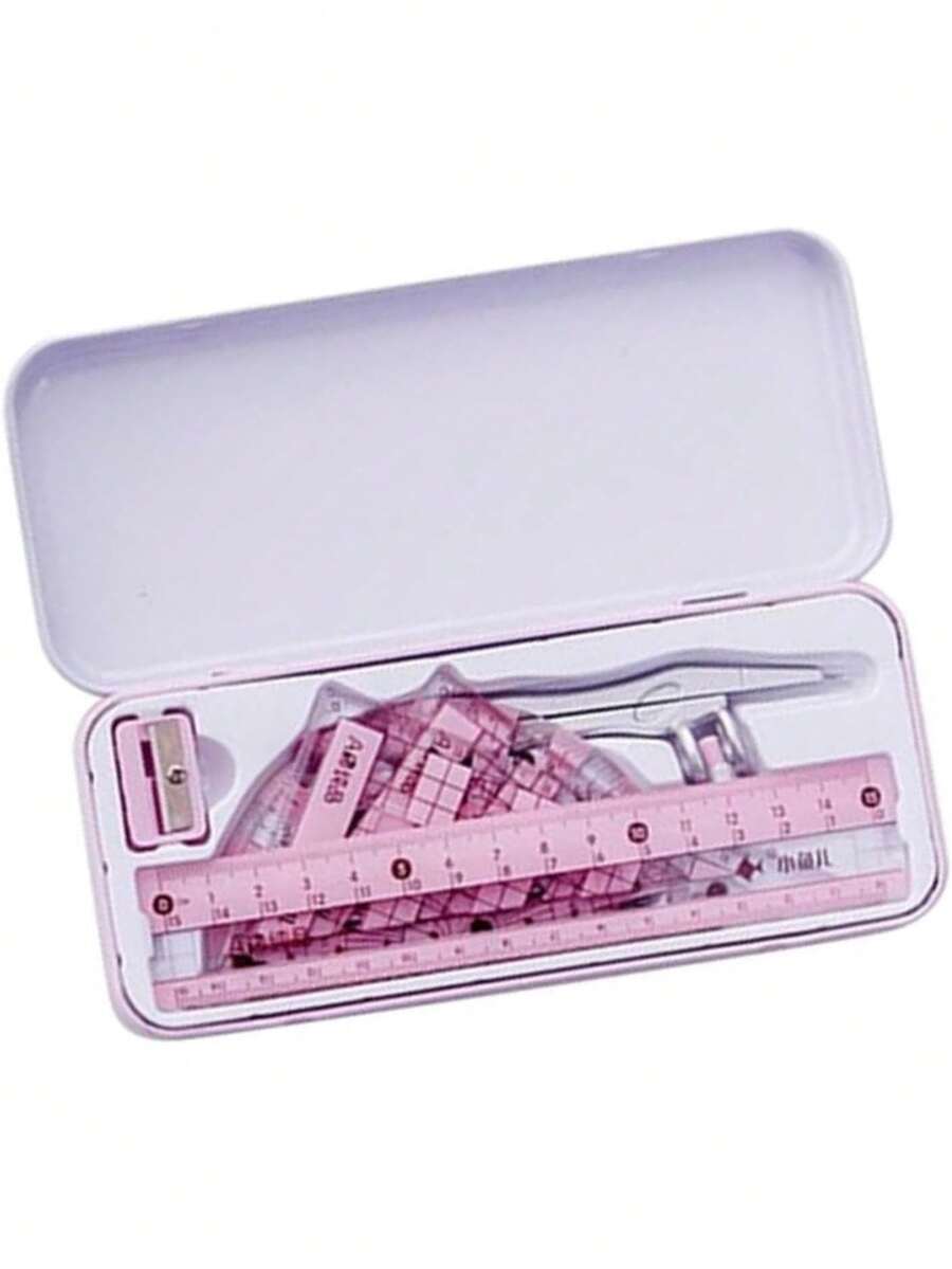 Juego De Lápices De Regla De 8 Piezas,Kit de geometría matemática, de transportador de 8 piezas para suministros de estudiantes,Regla De Dibujo De, para estudiantes en hogar (Rosa),40946022 - Rosa coral - Ver 1