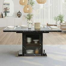 Modern Rectangular Dining Table 120cm - 160cm, Extendable, Storage Table Legs With Metal Base, White, Black. - Black - View 4