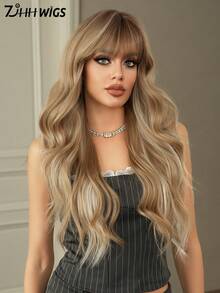 7JHH WIGS Blonde Wig With Bangs Dark Roots Loose Long Wavy Wig Mixed Highlights Gray Hair, Heat-Resistant Synthetic Fiber Hair For Women Daily Wear, Cosplay & Music Festival Party Rave Use 26 Inch - Gray Highlight - View 6