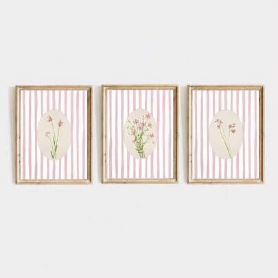 1/3pcs Frameless Bedding Set With Pink And White Stripes And A Delicate Floral Pattern. Its Minimalist Aesthetic Is Suitable For Living Rooms, Bedrooms, And Dormitories, Making It An Ideal Room Decoration Or Wall Art Piece.
