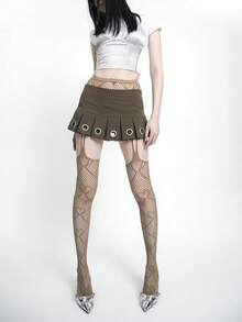 2 Pairs Y2K Grunge Style Sexy Brown Heart Suspender Thigh High Lace Socks For Women - Multicolor - View 6