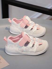 女婴凉鞋，橡胶防滑鞋底，时尚百搭小熊图案魔术贴设计 - 粉色 - 查看 7