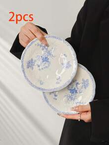 1/2/4pcs French Embossed Blue And White Ceramic Plates, 6inch Premium Ceramic Cake/Dessert/Fruit/Snack/Appetizer/Afternoon Tea Plates, Suitable For Gatherings, Hotels, Elegant Gifts - Multicolor - View 16