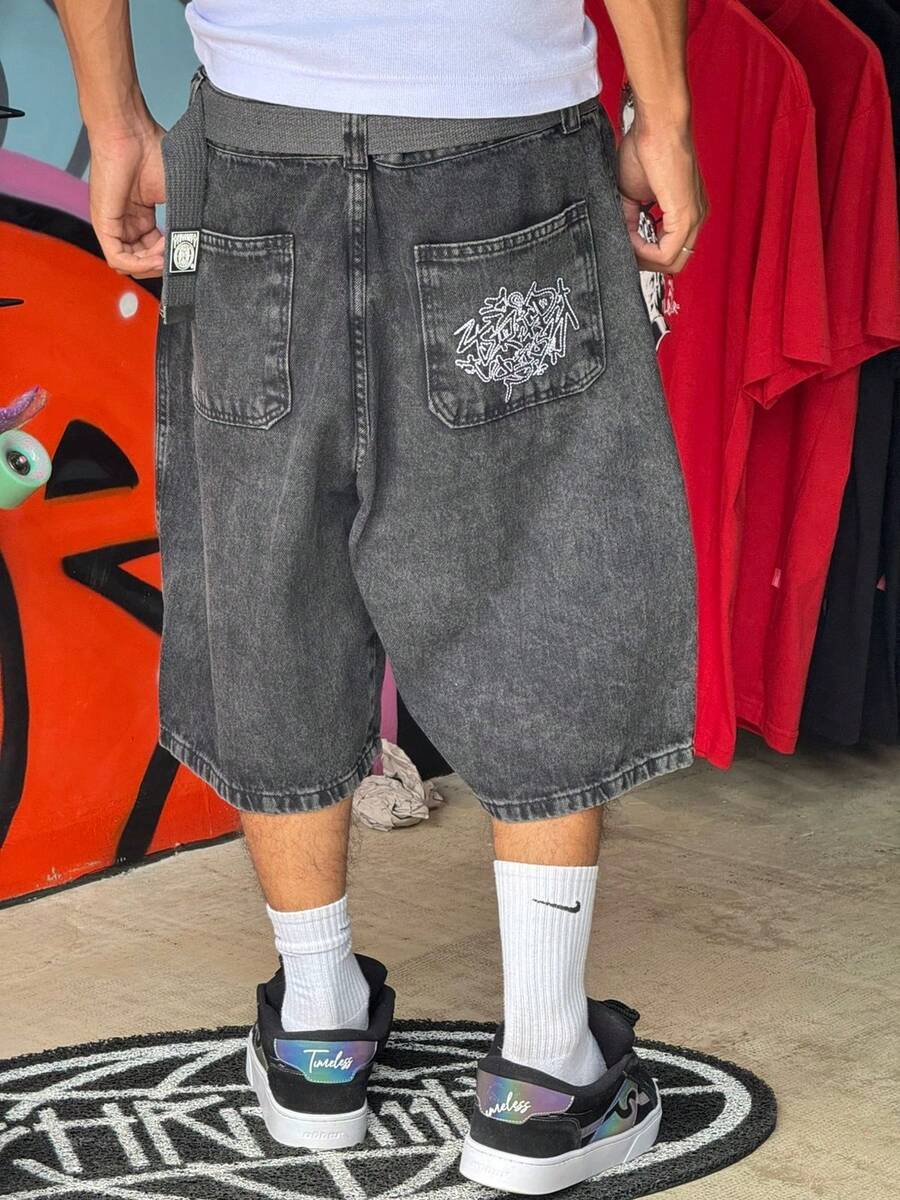Bermuda Trip Side Baggy Recorte Estonada Bordado Jorts Skate street novidade lançamento promoção - Lavagem escura - Visão 1