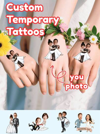 10/20/30/60 Peças Tatuagens Temporárias Personalizadas com Texto, Tatuagens Temporárias Personalizadas com Foto, Tatuagens Temporárias de Rosto de Noiva, Tatuagens Temporárias de Rosto para Festa de Despedida de Solteira, Presentes de Tatuagens Temporárias de Rosto para Festa de Aniversário
