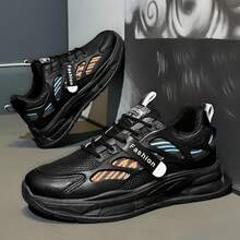 Men's New Breathable Mesh Shoes, Versatile Thick Sole Casual Sneakers, Spring - Black - View 4