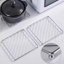 1pc Premium Thick Stainless Steel Heat Resistant Mat - Protects Kitchen And Dining Table Surfaces From Hot Pots, Bowls And Plates - Silver - View 4