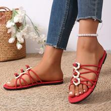 Teenage Girls' Fashion Flat Slippers, Lightweight Comfortable Non-Slip Soft Bottom Beach Flip Flops, Versatile Summer Sandals - Red - View 6