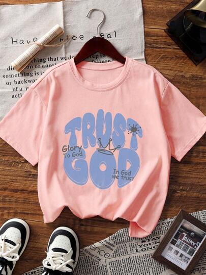 Camiseta de manga corta casual con diseño de eslogan para adolescentes, estilo deportivo cómodo, cuello redondo, regalo de verano perfecto, adecuado para uso escolar y al aire libre en primavera/verano