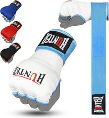 Guantes interiores acolchados de gel con envolturas de mano para boxeo (vienen en par) - Blanco-Azul cielo - Ver 2