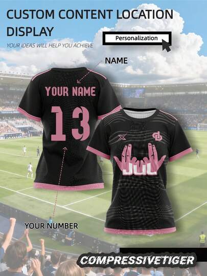 Customizable Pink Trim Women's Game Jersey - "Jul" Gesture Personalized Shirt, Breathable Quick-Dry Material, 2026 World Cup, Valentine's Day Gift, JulGaming, Suitable For Spring, Summer, Autumn, Suitable For Football, Basketball, Volleyball Matches And Daily Training