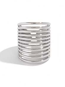 Frminee 2pcs/1pc 18K Gold Plated Chunky Statement Gold Stainless Steel Ring For Women, Hypoallergenic Wide Stack Ring, Accessories For Women - Multicolor - View 7