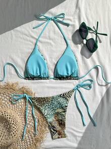 2025 Sexy Vintage Leopard Print Pattern Bikini 2 Pieces Set For Women Vacation Beach Summer - Green - View 2