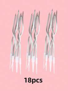 6/12/18 件金属螺旋蛋糕蜡烛，长卷曲蜡烛带支架，适合生日、婚礼、派对（金色/银色）