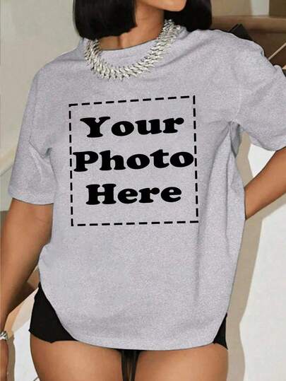 Customize Personalized Sports Gifts, Including Custom Plus-Size Women's T-Shirts. Add Your Own Images (Selfies/Landscapes/Family Photos/Friends/Couple Photos/Patterns/Pets, Etc.) To Design Your Unique Personalized Printed T-Shirt, Perfect As A Gift For Your Girlfriend, Partner, Or Loved One. Customizable For Occasions Such As Valentine's Day, Carnival, Easter, Ramadan, St. Patrick's Day