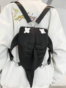 Couple Shark Shaped Multifunctional Small Backpack With Detachable Adjustable Shoulder Straps, Suitable For Casual Daily Use - Black - View 7