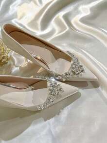 女士尖头水钻装饰优雅高跟鞋，适合派对穿着 - 杏色 - 查看 4