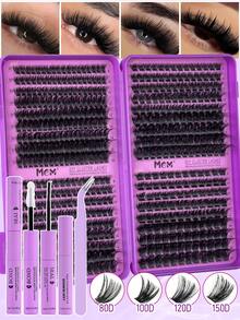 MEM 540pcs D-Curl Fluffy False Eyelashes Set, Includes Beginner Eyelash Tutorial, Thick & Voluminous Detachable Lashes With Glue, Sealant, Tweezers, Lash Brush, Enlarges Eyes, Lightweight & Reusable, Large Capacity Individual Lashes, Soft & Natural Mixed Lashes, Creates 3D Volumized Eye Makeup, Suitable For DIY At Home, Travel, Daily Commute, Parties, Weddings, Bridal - 黑色 - 查看 13