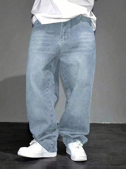 Jeans rectos de estilo casual Y2K, adecuados para adolescentes varones - Jeans de mezclilla lavada, ropa casual suelta de calle, jeans para exteriores, pantalones vaqueros clásicos retro de los 90