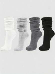 4 Pairs Women's Loose Knit Socks, Soft & Comfortable, Warm & Breathable, Fashion Versatile, Available In Black, White, Dark Gray, Light Gray, Perfect Gift For Hiking, Back To School, Halloween And Christmas - Multicolor - View 3
