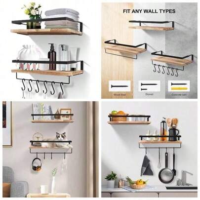 Floating Shelves Wall Set Of, 2 Rustic Wooden Shelves Decorative Storage Book Shelves Bathroom, Bedroom, Living Room, Kitchen