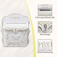 Z² BellaDecor Mailbox Wall Mount Mailboxes For Outside Vintage Mail Boxes For House Outside Metal Drop Box Antique Style Nostalgic Charm Home Decorative Butterfly Pattern White - White - View 4