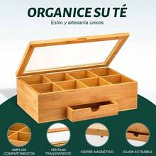 Caja Organizadora para T de Bamb con 8 Compartimentos y Cajn, Caja para t, Cierre Magntico y Ventana Acrlica, para Organizar Bolsitas de T, Hierbas y Joyas8 Cuadrculas - 8 cuadrículas - Ver 6
