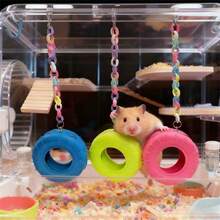 Tire Shaped Hamster Hanging Bed, With Colorful Acrylic Chain - Cage Swing And Climbing Toy For Hamsters, Mice, Squirrels - Detachable Design, No Assembly Required - Multicolor - View 12