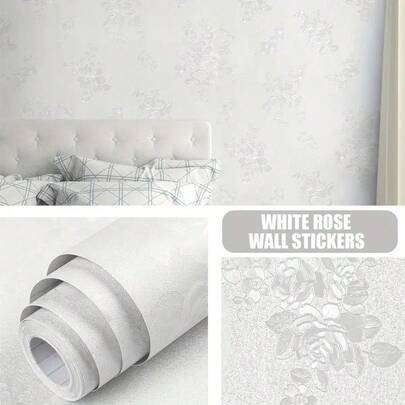 1 Roll 3D Floral Embossed Self-Adhesive Wallpaper/Detachable Straight Match/Suitable For Bedroom Living Room/Kitchen/Bathroom/Wall Decoration Renovation/Waterproof/Oil-Proof/Easy To Clean/Home Decoration/Room Decoration/TV Background Wall Sticker/European Country Style/Peel And Stick Wallpaper