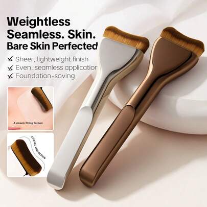 MAYCHEER 1 pieza Pincel de maquillaje de base sin costuras con ajuste curvo, cerdas de fibra sintética de alta densidad PBT y mango de aleación de aluminio de grado aeroespacial, diseño minimalista y lujoso, cabezal de pincel curvo perfilado y mango de metal mate ergonómico, integración sin costuras, ahorro de polvo, aplicación suave y perfecta, pincel de maquillaje profesional adecuado para base líquida y en crema, esencial para el maquillaje diario y principiantes, regalos