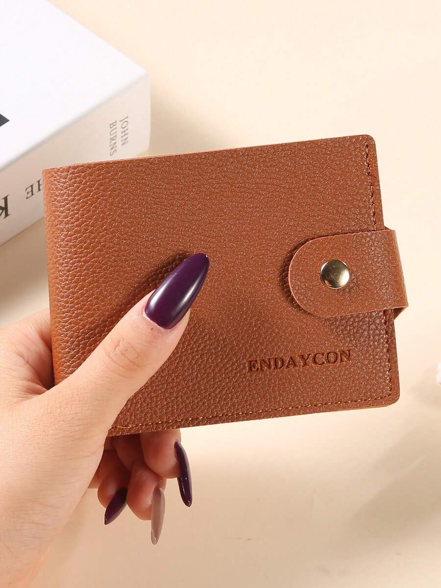 Women's Short Wallet, Multifunctional Minimalist Thin Snap Fold Coin Purse, Mini Compact - Brown - View 1