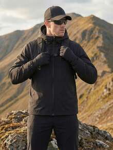 Men's Outdoor Jacket, Spring Hooded Casual Windbreaker, Waterproof Solid Color Outdoor Windproof Coat - 黑色 - 查看 4