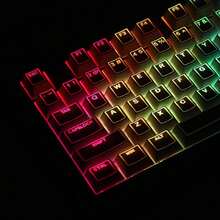 PBT Faceted Keycaps With Translucent Design, Laser-Etched Line Backlit Keycaps Compatible With Magnetic Axis Mechanical Switches - Black - View 1